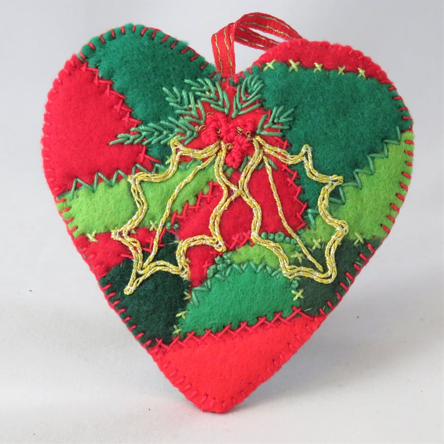 SALE - Christmas Holly Heart hanging wall decoration