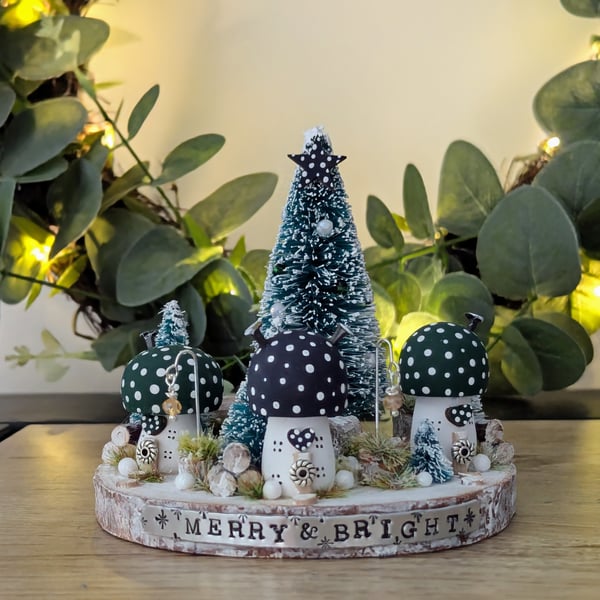 Toadstool Christmas Village - Handmade Wooden Christmas Decoration 
