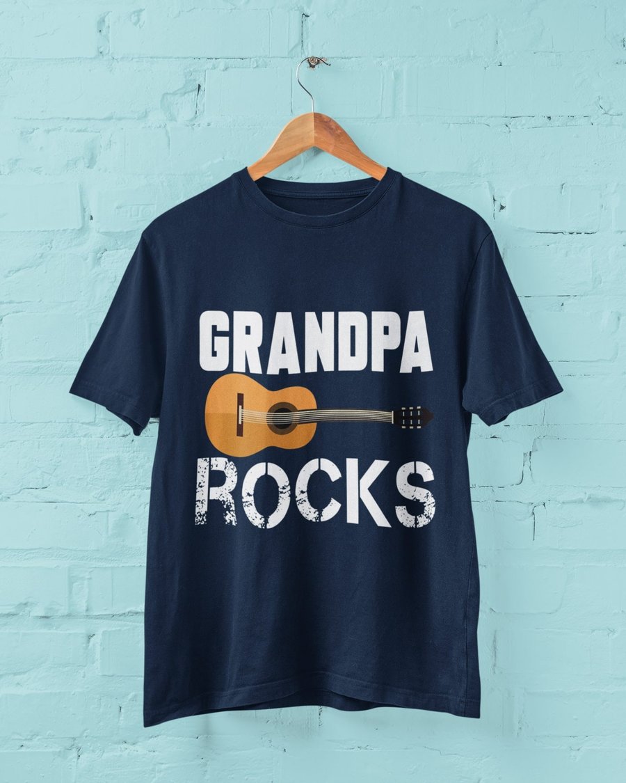 Grandpa Rocks Funny Guitar T Shirt gift ideas for grampa with acoustic guitar gr