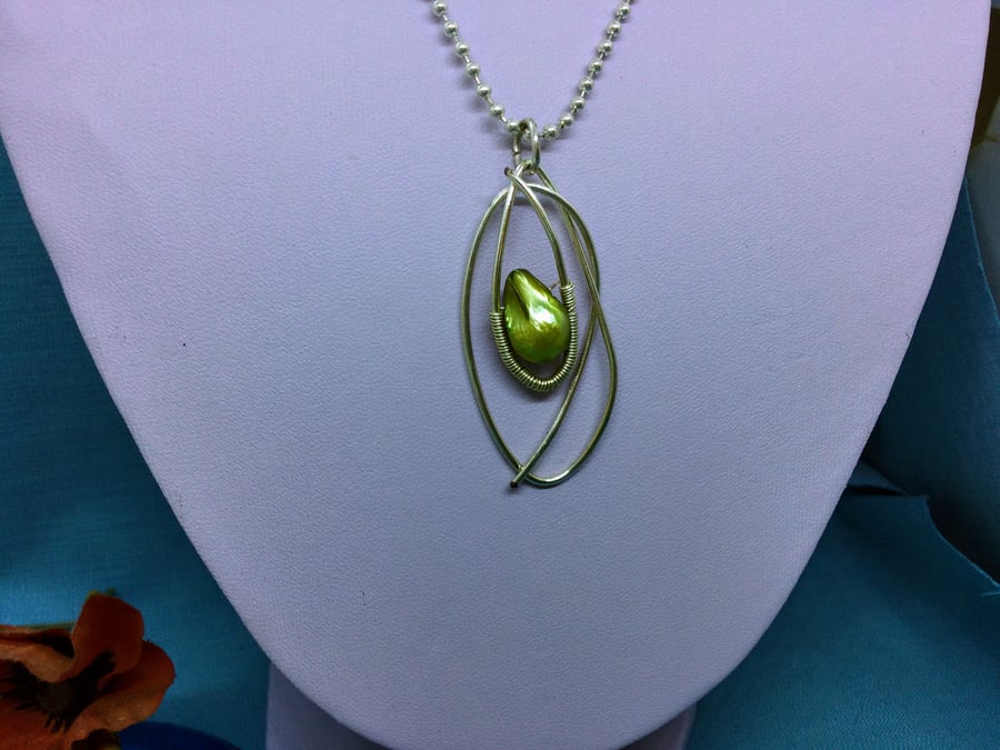 Serine  Lime Green Freshwater Pearl and Silver Pendant