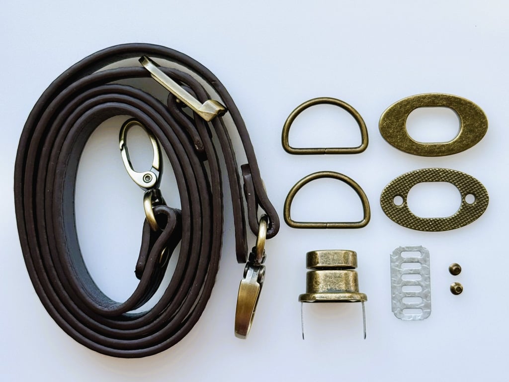 Dark Brown Turn-Lock Clasp & Strap Hardware Kit for Making a Felt Bag on a Ball