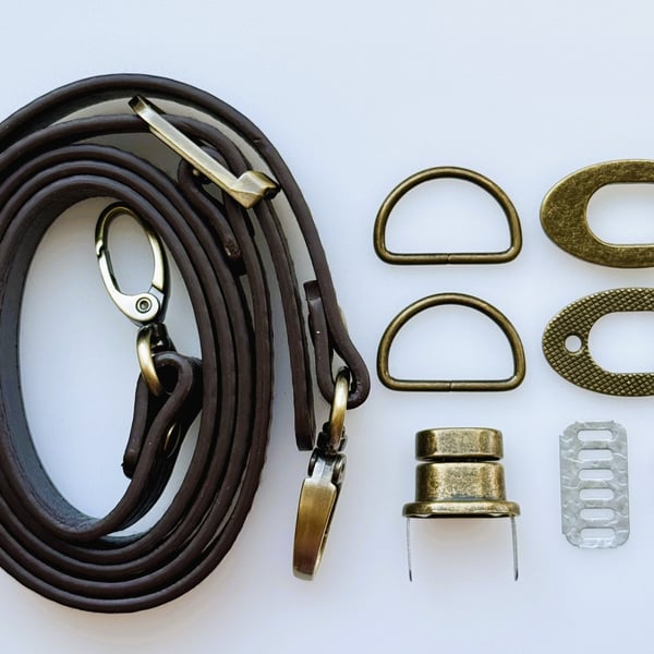 Dark Brown Turn-Lock Clasp & Strap Hardware Kit for Making a Felt Bag on a Ball