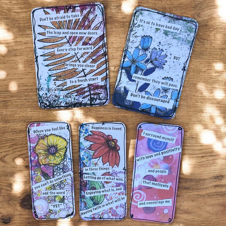 Set of 5 Handmade Affirmation Art Cards – Inspirational Quote Cards