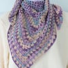 Crochet Shawl Bamboo and Cotton Purple Lavender Aqua Cream Pink Seconds Sunday