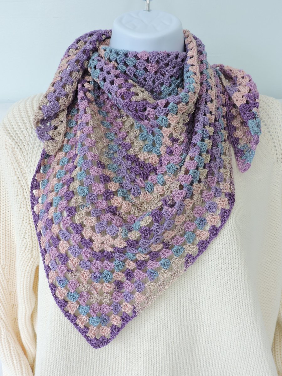 Crochet Shawl Bamboo and Cotton Purple Lavender Aqua Cream Pink Seconds Sunday