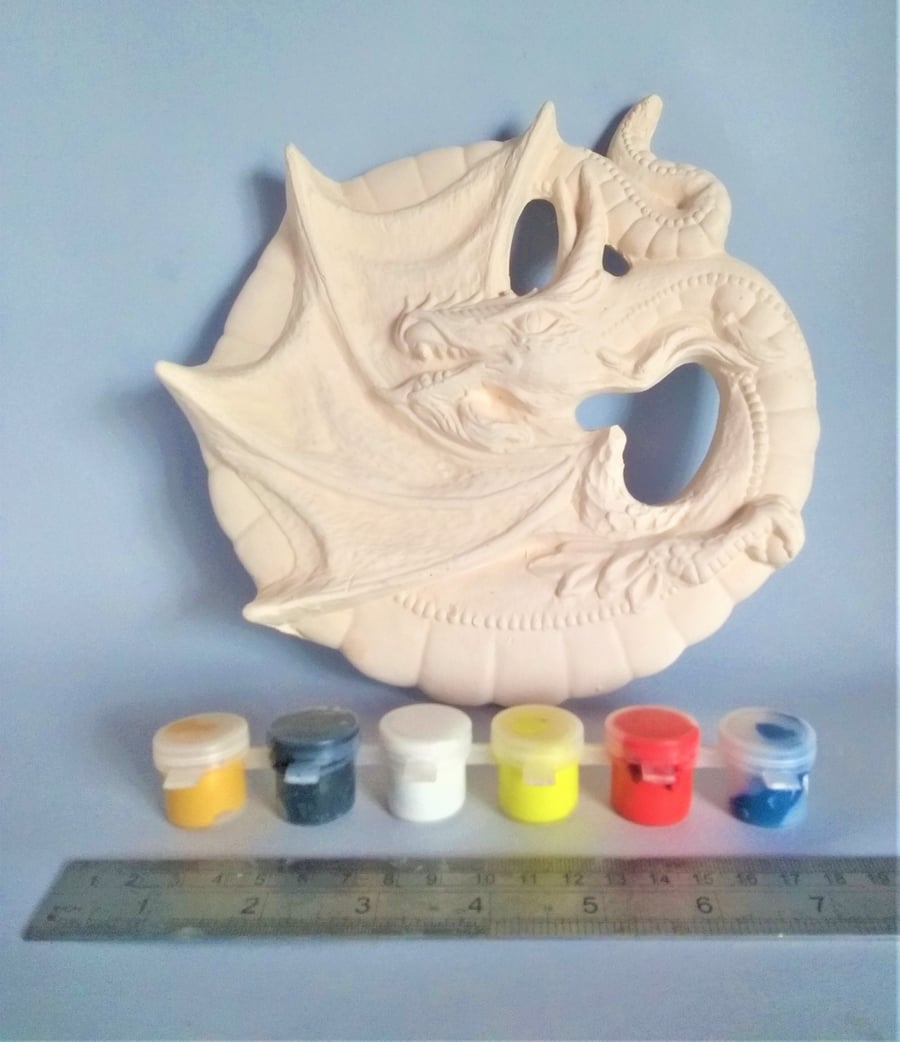 ready to paint Dragon wall hanging plaque, Dragon plaque pottery painting set
