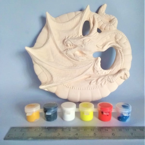 ready to paint Dragon wall hanging plaque, Dragon plaque pottery painting set