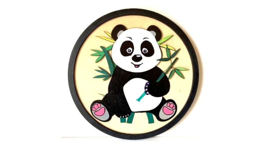 Adorable & Handcrafted – Panda Eating Wall Art