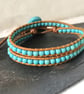 Turquoise semi precious double wrap leather bracelet with ceramic heart button  - Image 5