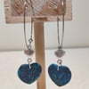 Blue heart hoop earrings