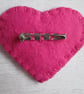 SOLD - Hand Embroidered Floral Heart Brooch on Cerise Pink Wool Felt - Image 4