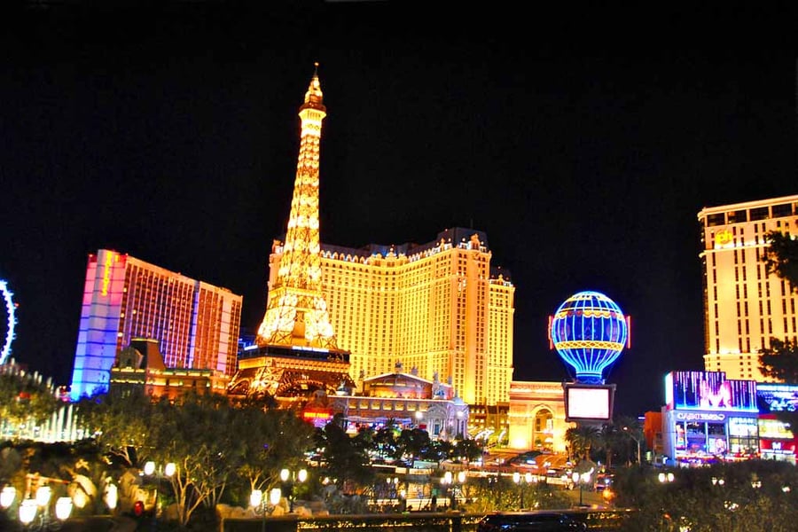 Las Vegas Skyline Cityscape At Night America 18"x12" Print