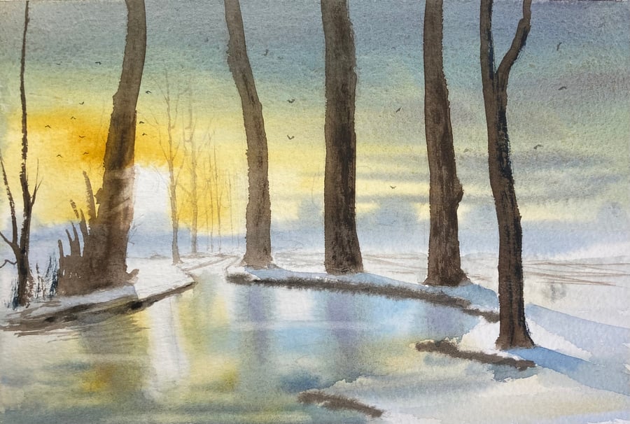Winter light nordic scene (Pure Original Watercolour)
