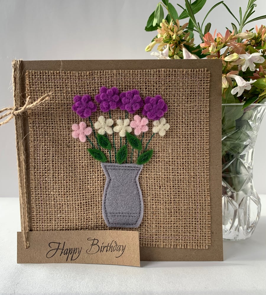Handmade Birthday Card. Crocus, cream and pink flowers. Keepsake card.