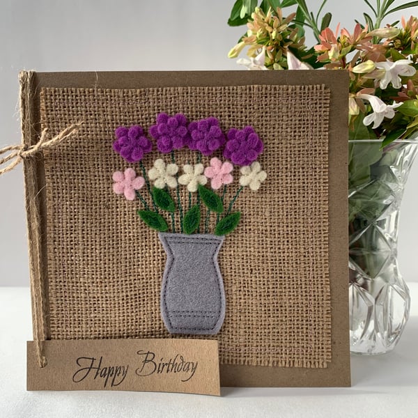 Handmade Birthday Card. Crocus, cream and pink flowers. Keepsake card.