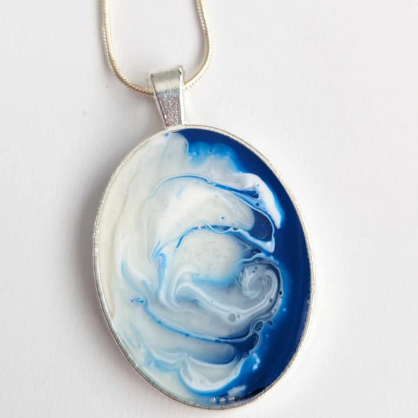 Oval Pendant With Blue & White Swirls