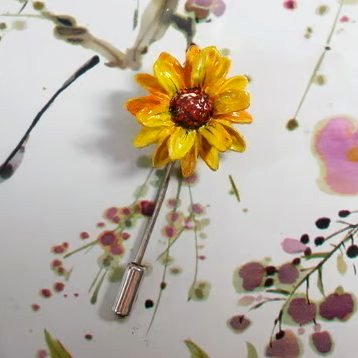 Yellow SUNFLOWER PIN : Hand Painted Yellow Daisy Lapel Flower Brooch 