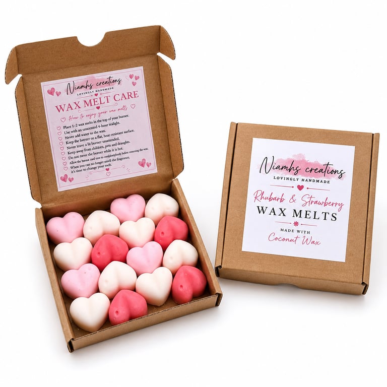 Rhubarb & Strawberry Hearts Highly Scented Wax Melts, Uk Handmade, Vegan