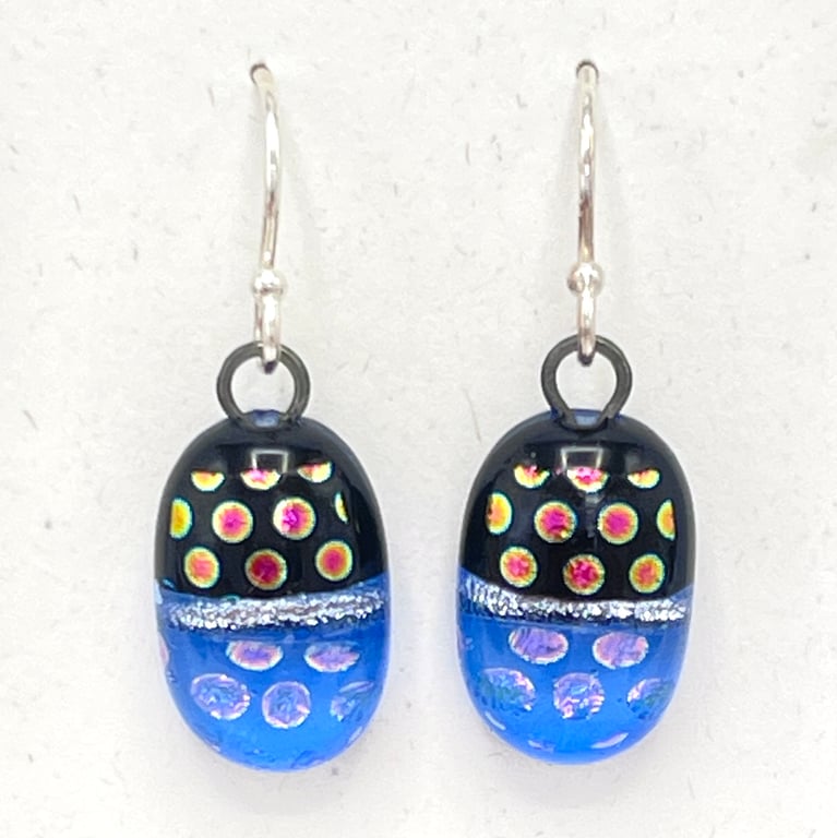 Sky Blue Spotty Fused Glass Drop Earrings