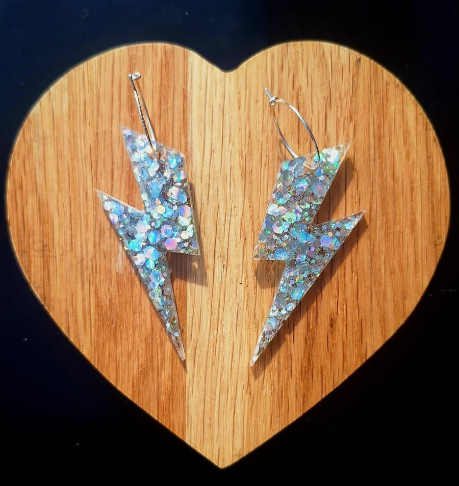 Sparkly Resin Lightening Thunder Bolt Hoop Earrings