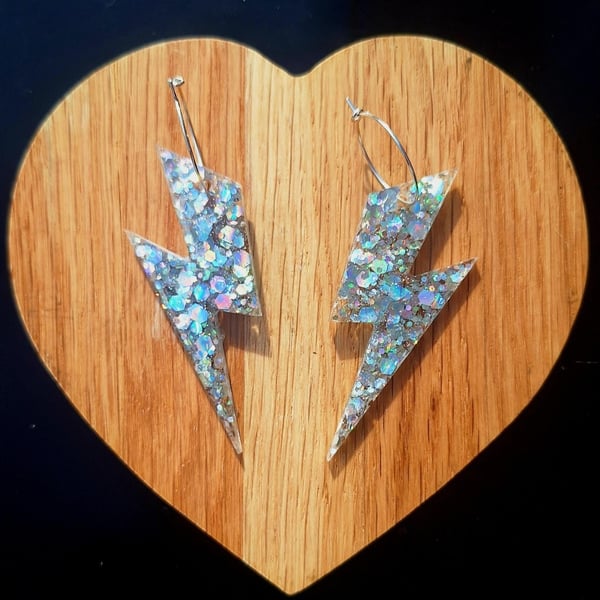 Sparkly Resin Lightening Thunder Bolt Hoop Earrings
