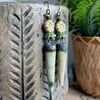 Artisan Ceramic Spike Earrings with Czech Glass Flowers. Cream, Bronze & Green