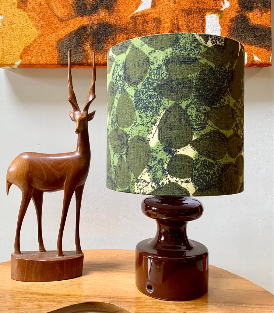 Pavane Dark Sage Green Leaf MCM 50s 60s  Vintage Fabric Lampshade option 