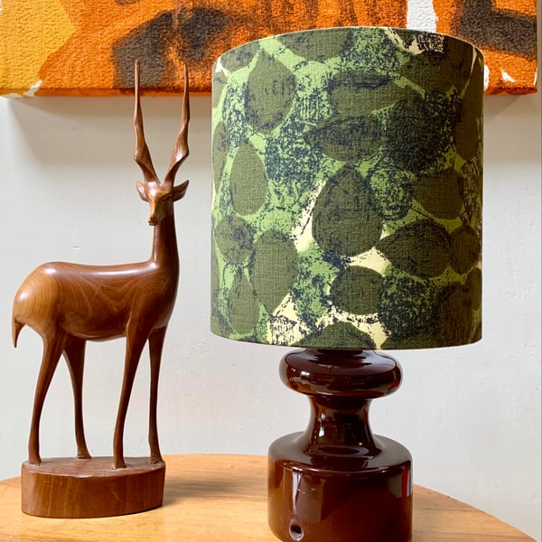 Pavane Dark Sage Green Leaf MCM 50s 60s  Vintage Fabric Lampshade option 