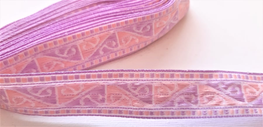 Lilac and pink woven ribbon braid, 20mm wide