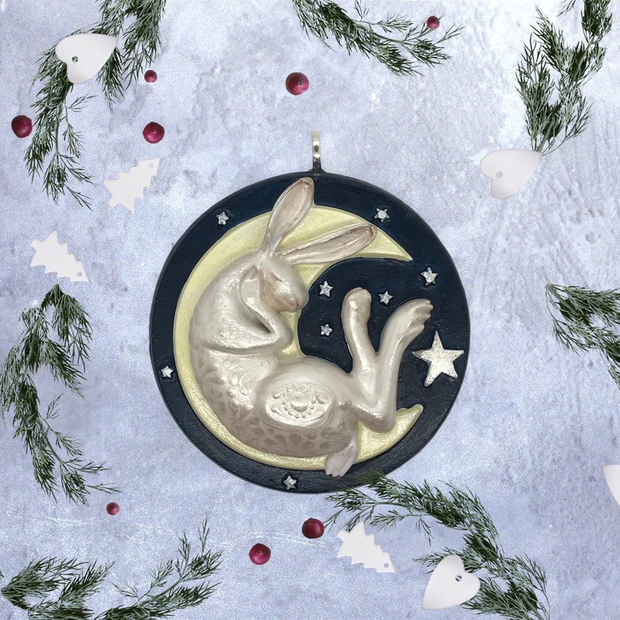 Pearl Hare on the Moon Hanging Decoration (2-sided)