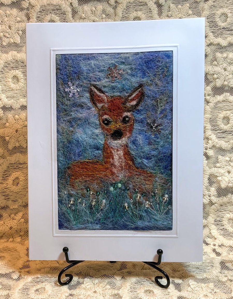 Little Reindeer In The Woods Christmas Art Card