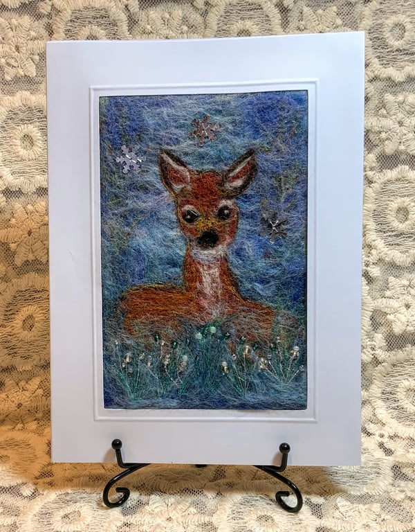 Little Reindeer In The Woods Christmas Art Card