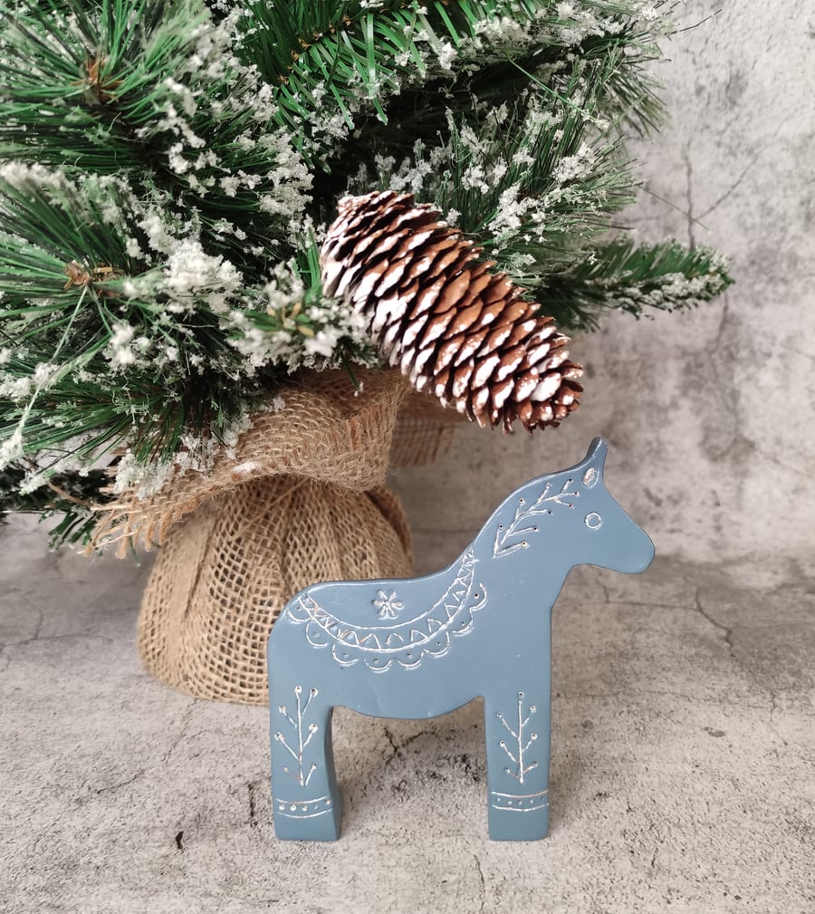 Handmade Swedish Dala Horse Ornament, Naive Folk Art Decor