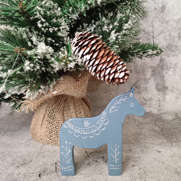 Handmade Swedish Dala Horse Ornament, Naive Folk Art Decor