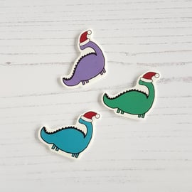 Retropins - Christmas Dinosaur shrink plastic pin ONE SUPPLIED