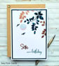 Son Birthday Card - copper and navy, leaves and branches, blank inside