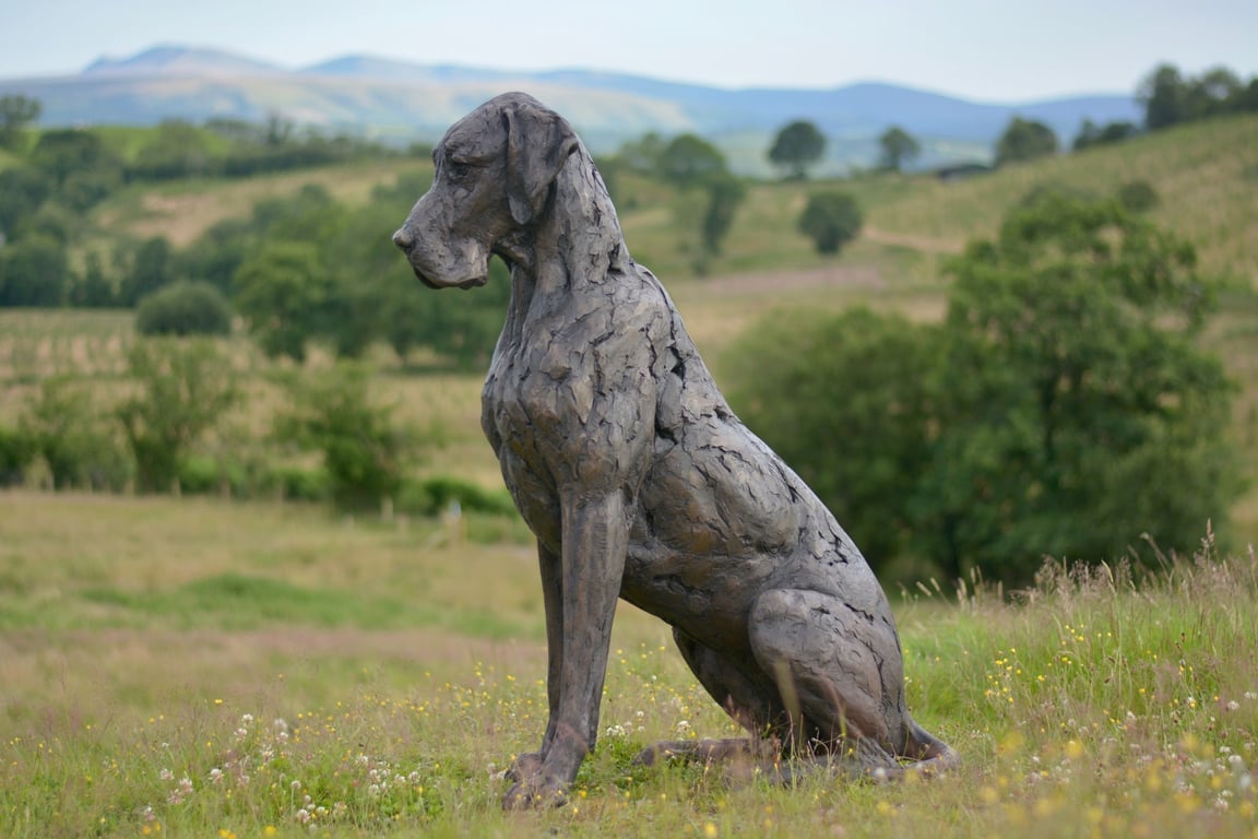 Sitting Great Dane Dog Statue Large Bronze Resin Garden Sculpture 