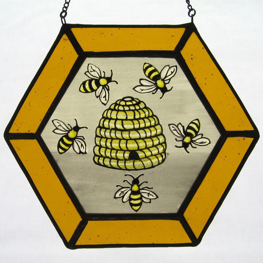 Honey Bee & Skep Stained Glass Light Catcher