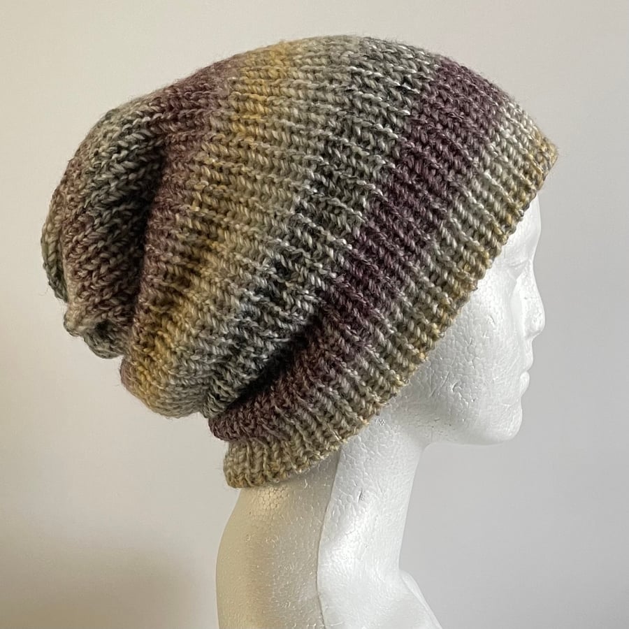 Multicoloured Winter Slouchy Hat, Double Layered Reversible Beanie, FREE POST
