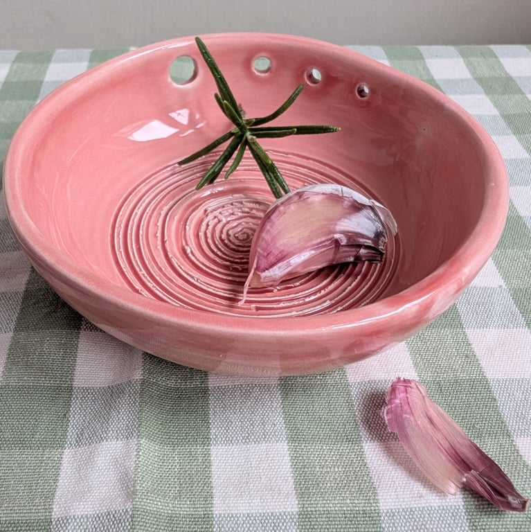 Pink ceramic herb stripper & garlic or ginger grater foodie gift 