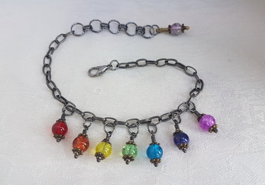 Rainbow Bracelet Dark Silver tone chain