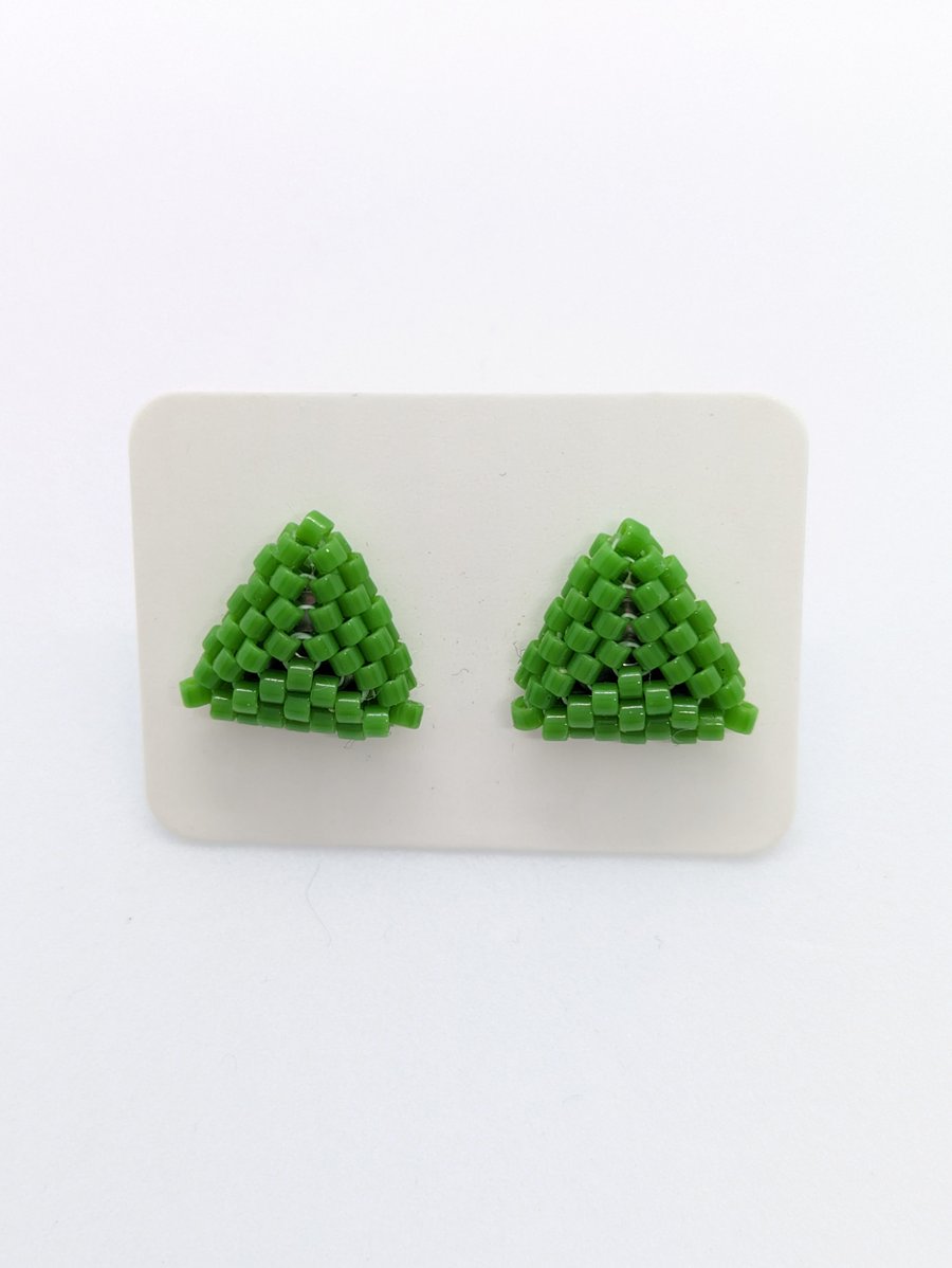 Triangle Stud Earrings - Green