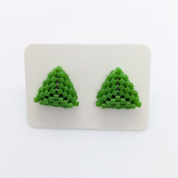 Triangle Stud Earrings - Green