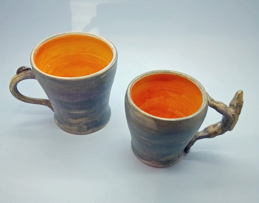Handmade Orange & Blue Mugs
