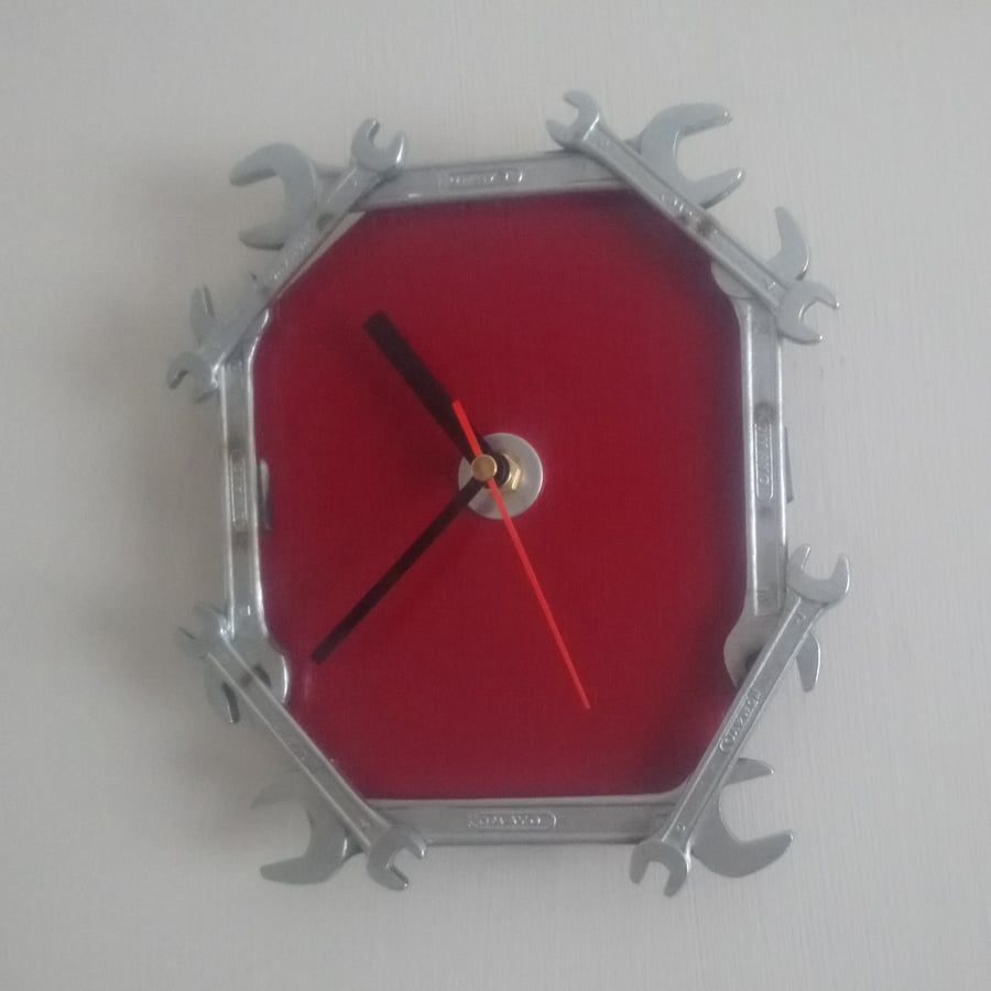 Reclaimed Spanner Wall Clock - Red