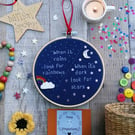 ‘When it rains look for rainbows…’ hand embroidered art hoop