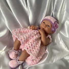 Crochet Dolls clothes Dress Set for a 14” Berenguer Doll or similar 