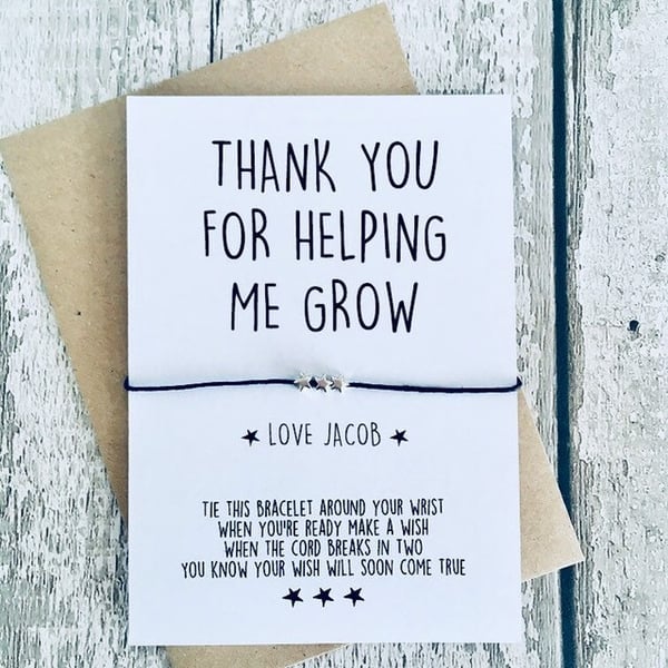 Thank you for helping me grow teacher wish bracelet