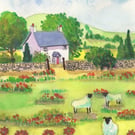 Welsh Cottage, Sheep, Original watercolour in 14 x 11 '' Mount