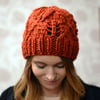 Rust, Russett Womens Super ChunkyDiamond Pattern Knitted Beanie Hat 
